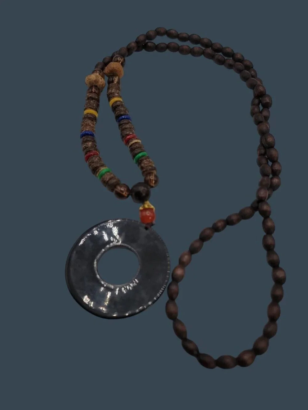 Unisex Nepal Buddhist Mala Wood Bead Pendant Necklace 30